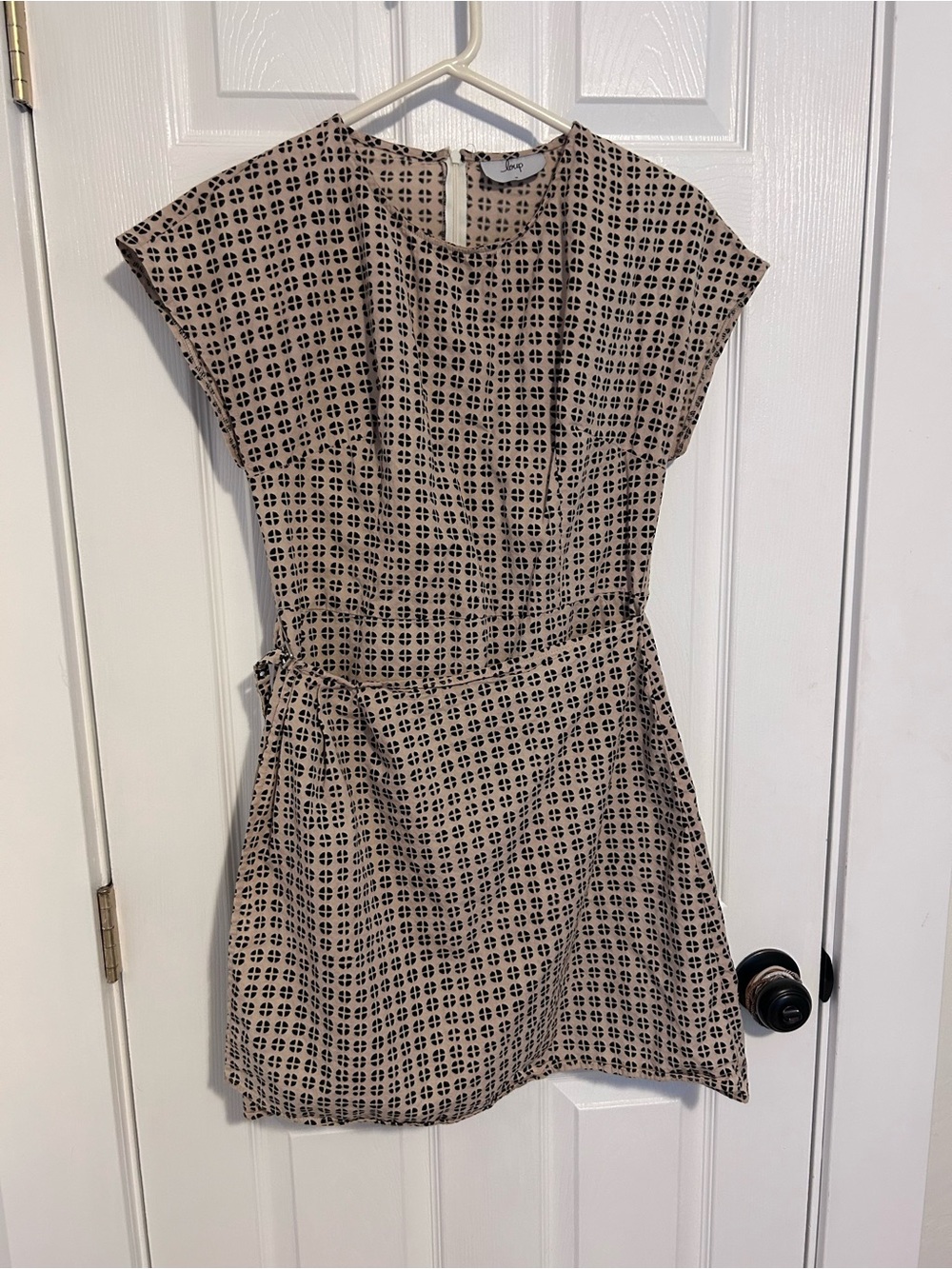 Loup Beige Mini Dress with Black Geometric Print